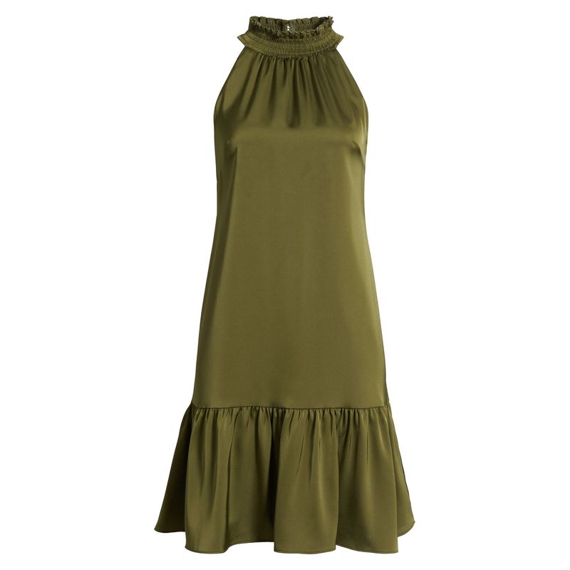 Vince Camuto Womens Ruffle Hem Satin A-Line Dress 4 Olive - Nwt